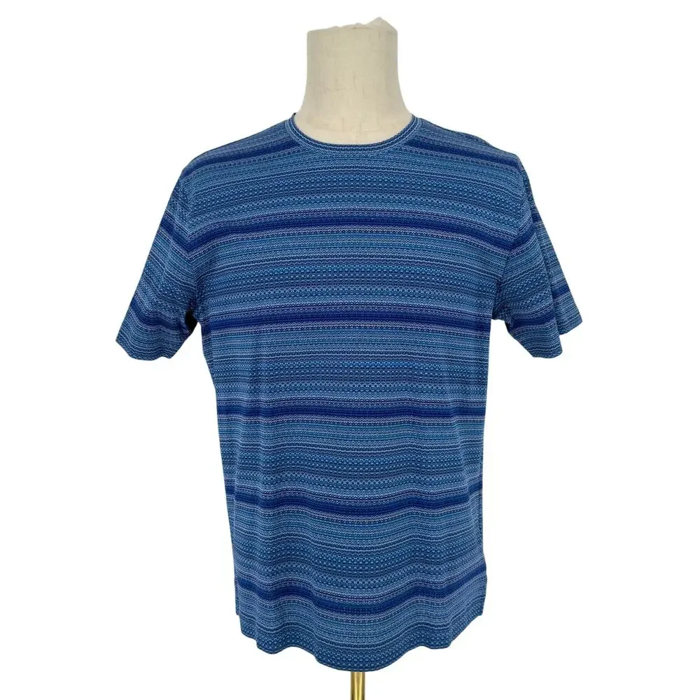 Robert Graham Short Sleeve Knit Crew Neck OSWALD Royal Navy Geometric Stripe M